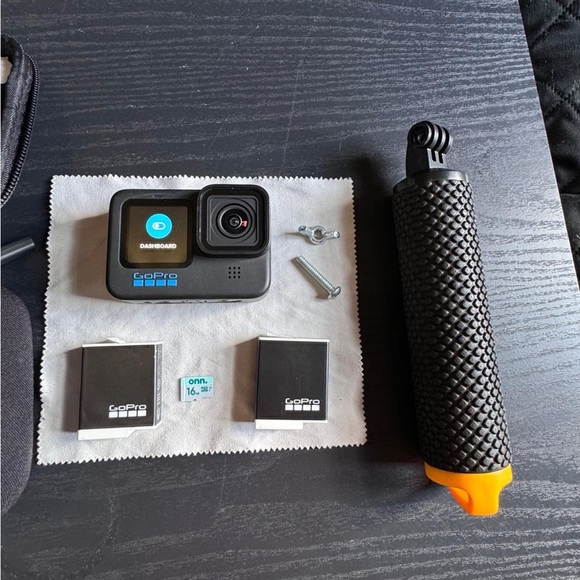 GoPro Black Camera with Orange Grip and Accessories - Picture 1 of 3